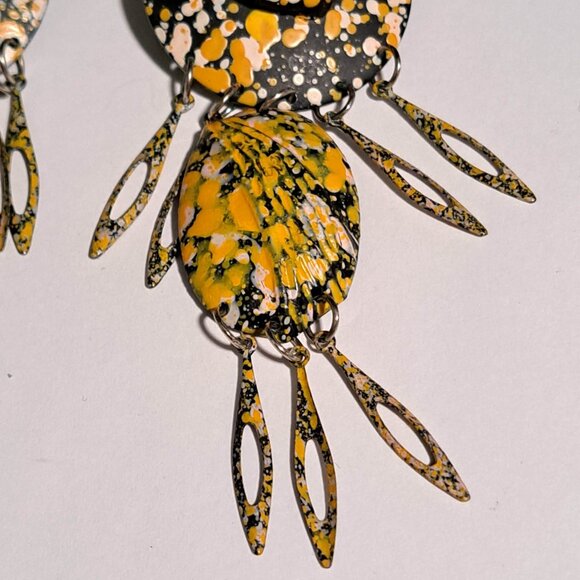 Large yellow white and black earrings - Picture 4 of 7